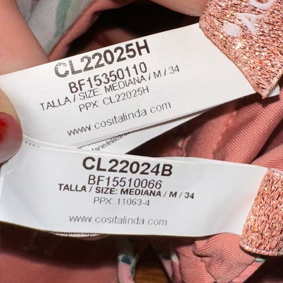 NWT Cosita Linda Embroidered Beaded Ruffle Triangle Top & Bottom Bikini Size M - Picture 7 of 16